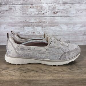 Skechers Womens Microburst Topnotch Slip Ons Taupe Flats Size 10 Wide Fit